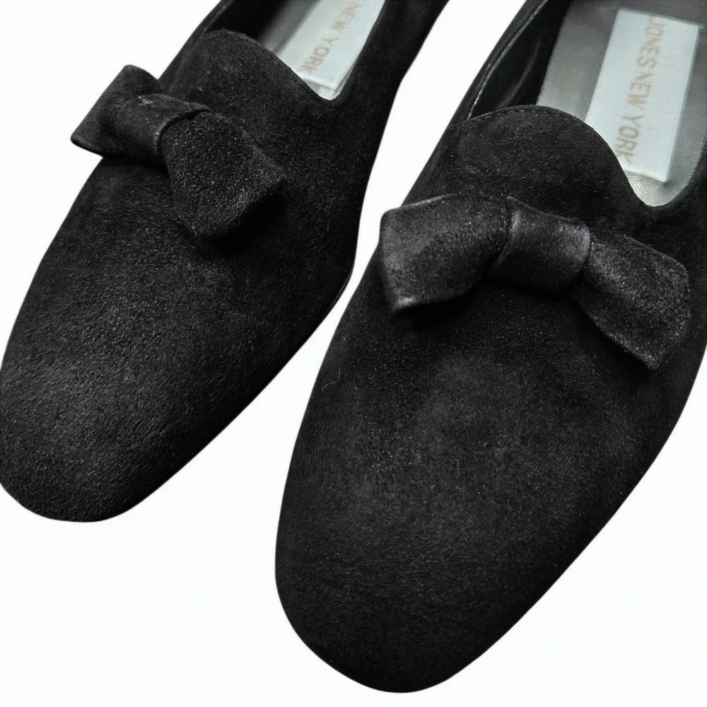 Vtg Jones New York Black Suede Bow Ballet Flats 6 Made In Italy Coquette 90s Y2K